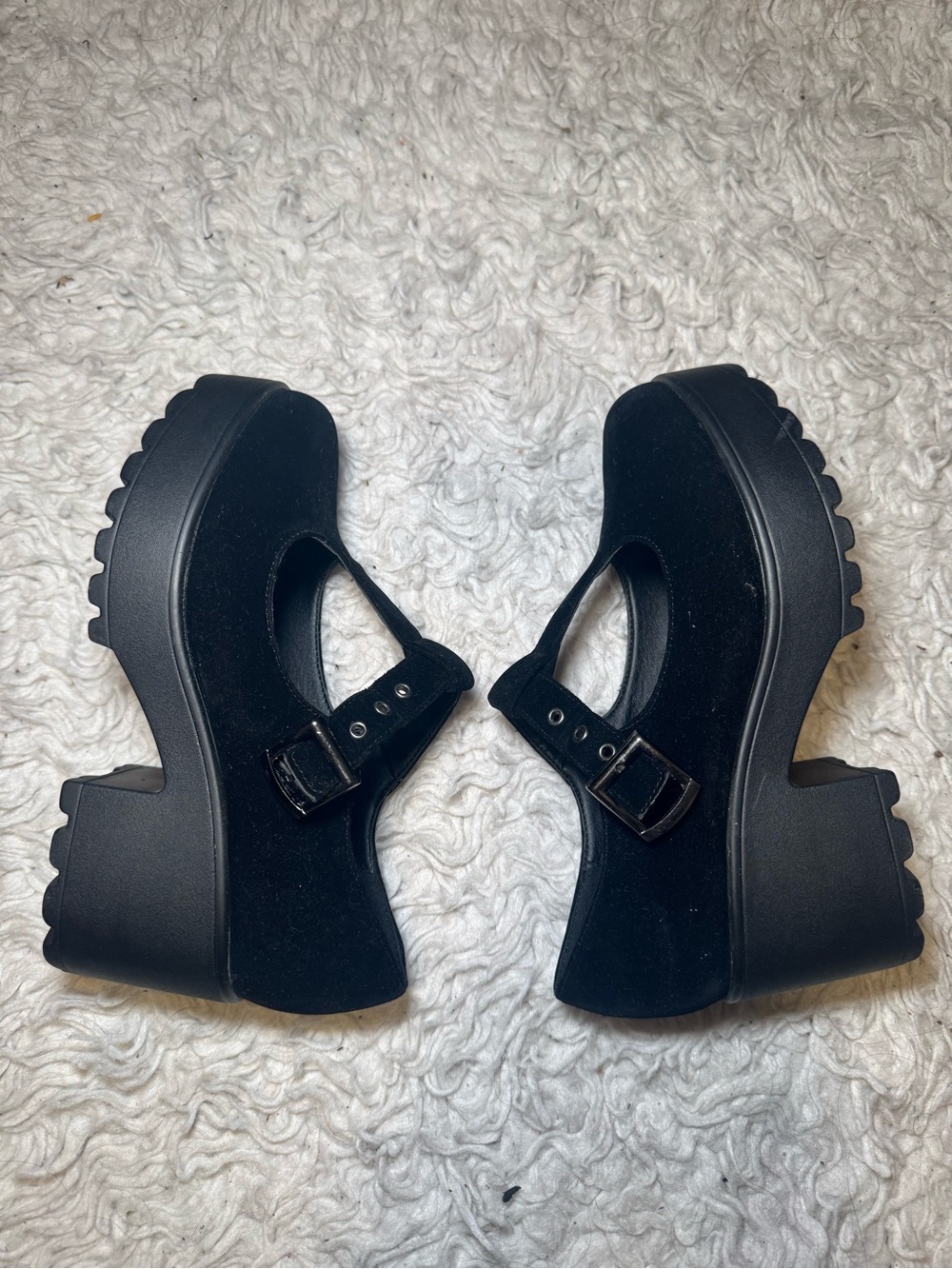 Dolls Kill Black Velvet Platform Mary Jane Heels